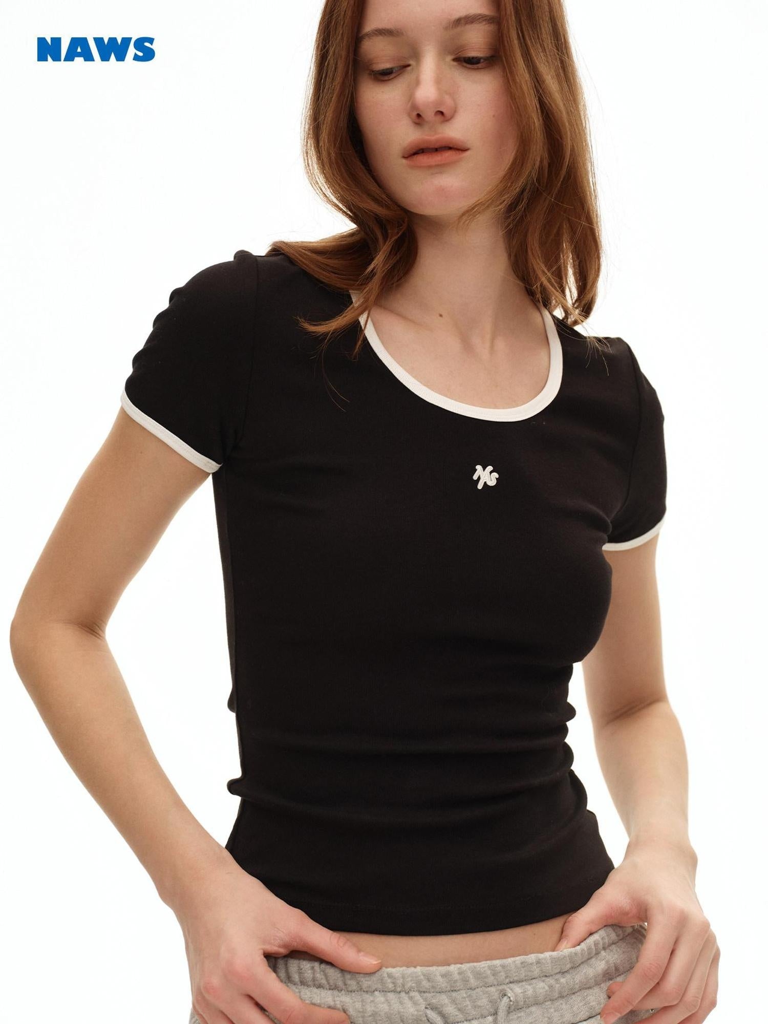 NAWSNOTAWEAR Ultra Thin Breathable Slim Fit Contrast Crewneck Women Short Sleeve T-Shirts
