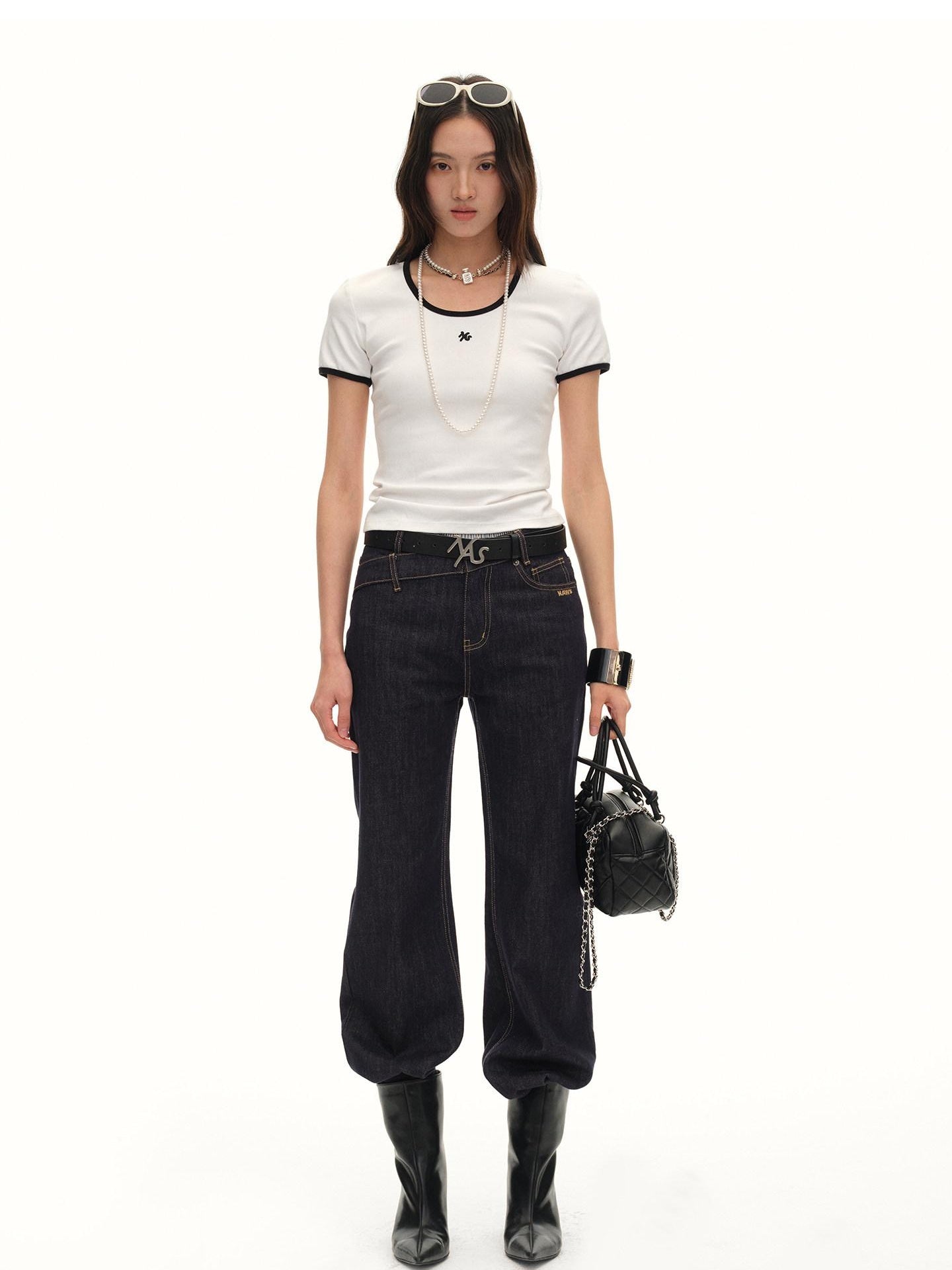 NAWSNOTAWEAR Ultra Thin Breathable Slim Fit Contrast Crewneck Women Short Sleeve T-Shirts
