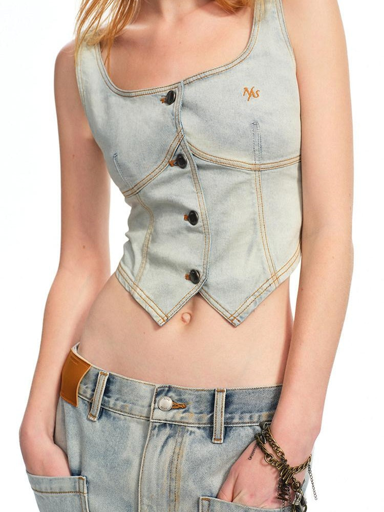 NAWSNOTAWEAR Versatile Distressed Slim Fit Racerback Women Cotton Blend Porcelain White Vests