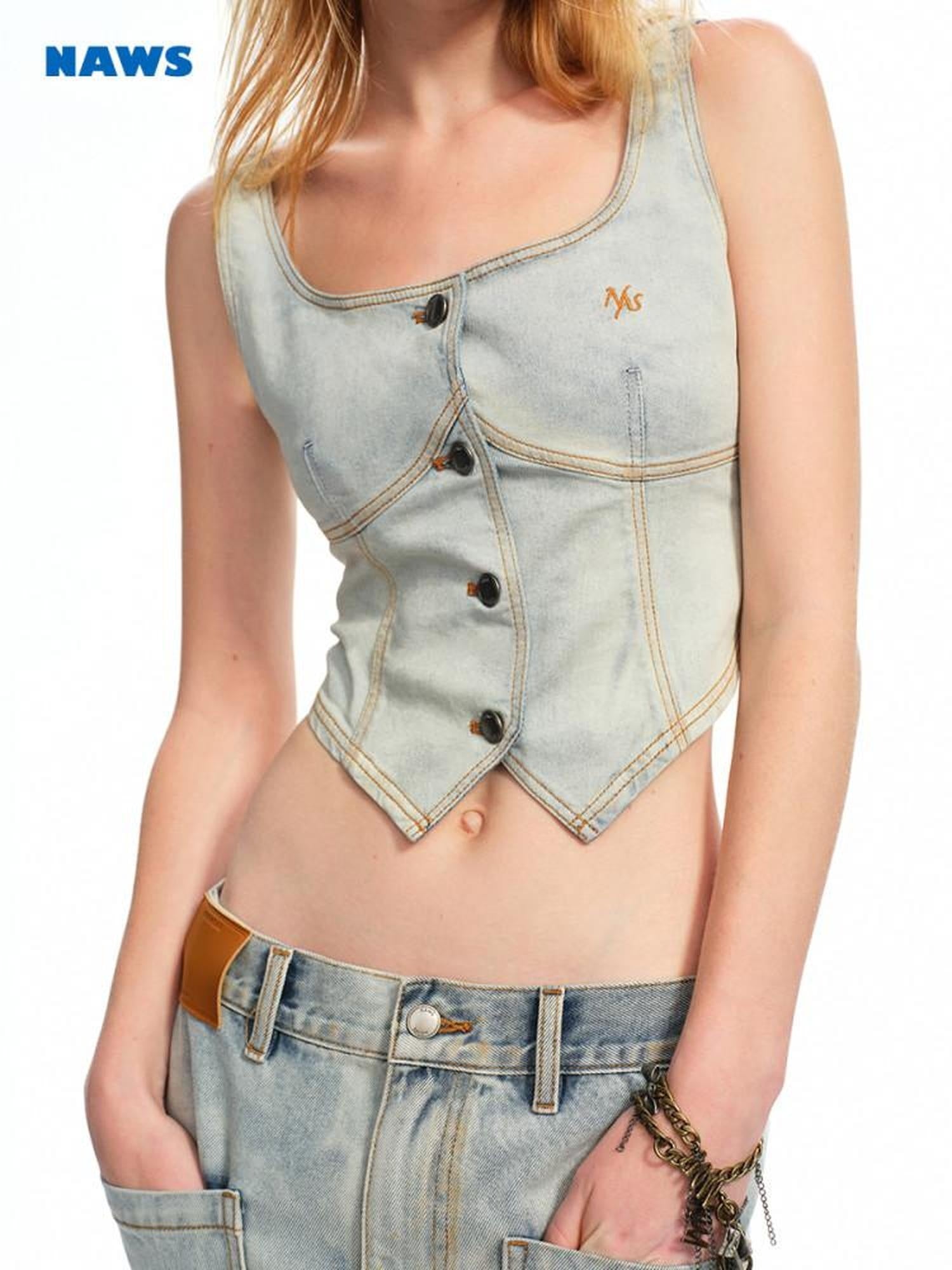 NAWSNOTAWEAR Versatile Distressed Slim Fit Racerback Women Cotton Blend Porcelain White Vests