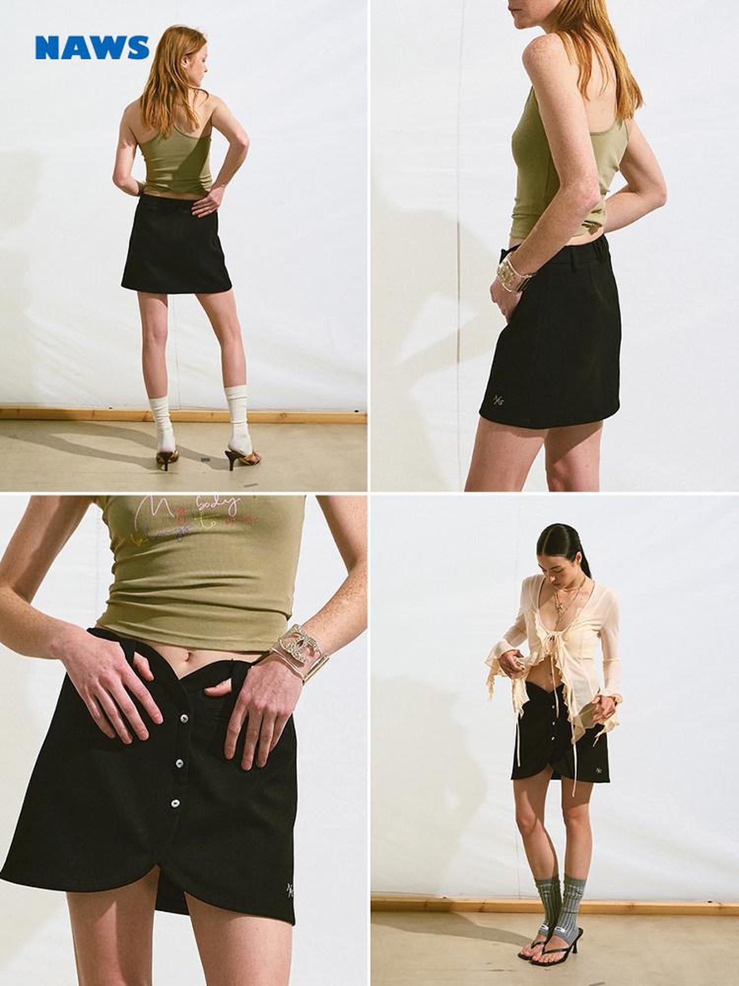 NAWSNOTAWEAR Versatile Mid Rise A Line Lined Minimal Black Loose Fit Mini Skirts