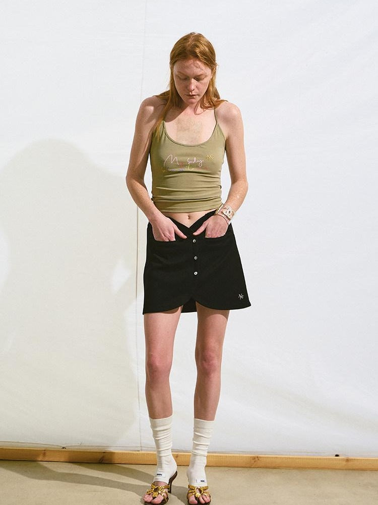 NAWSNOTAWEAR Versatile Mid Rise A Line Lined Minimal Black Loose Fit Mini Skirts