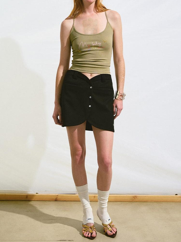 NAWSNOTAWEAR Versatile Mid Rise A Line Lined Minimal Black Loose Fit Mini Skirts