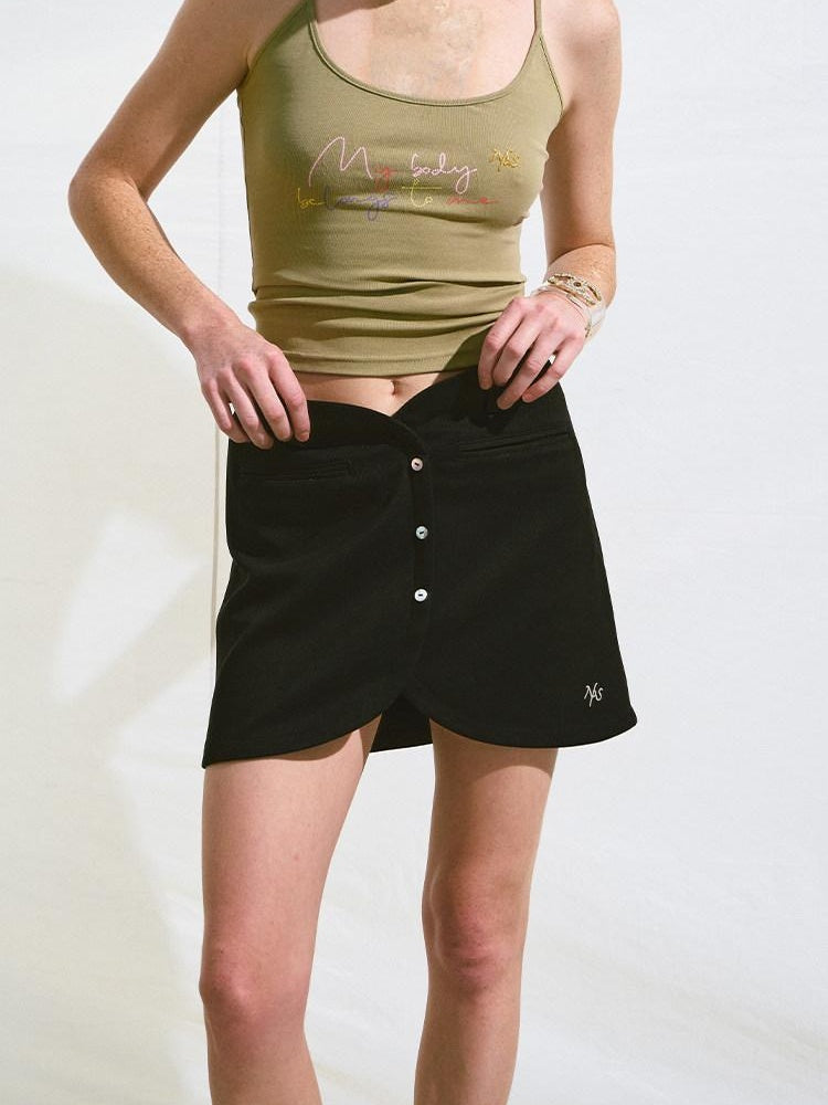 NAWSNOTAWEAR Versatile Mid Rise A Line Lined Minimal Black Loose Fit Mini Skirts