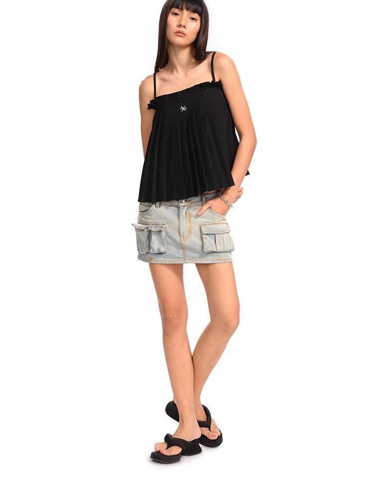 NAWSNOTAWEAR Versatile Ruched Tie Front Loose Cropped Layering For Women Polyester Camisoles