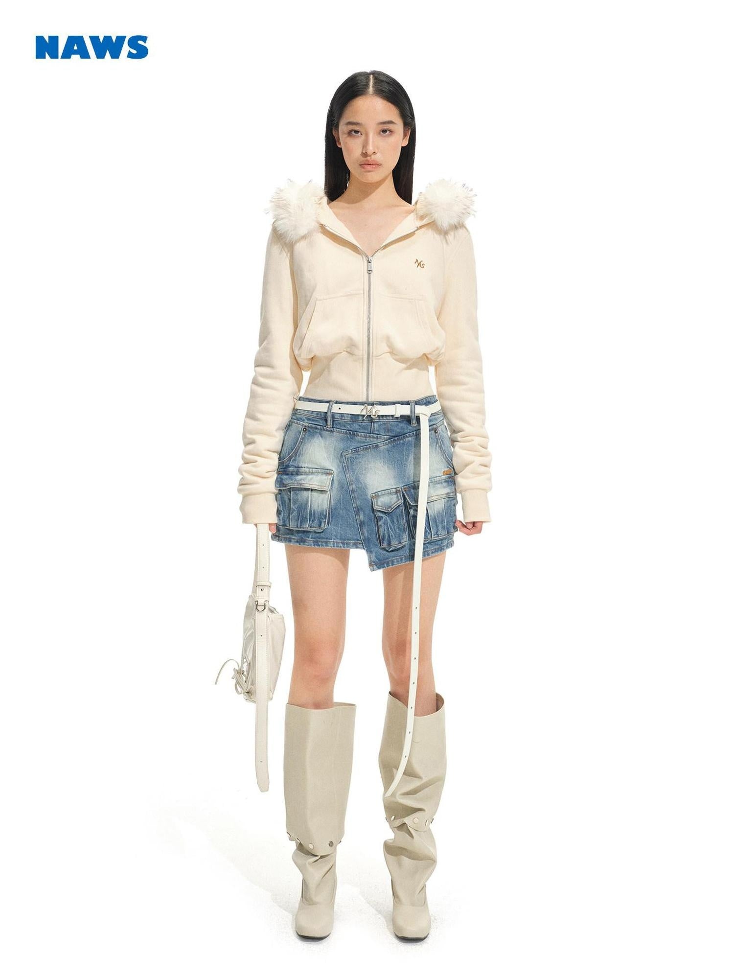 NAWSNOTAWEAR Vintage Asymmetric Hem Mid Waist City Casual Youth Cotton Blend Mini Skirts