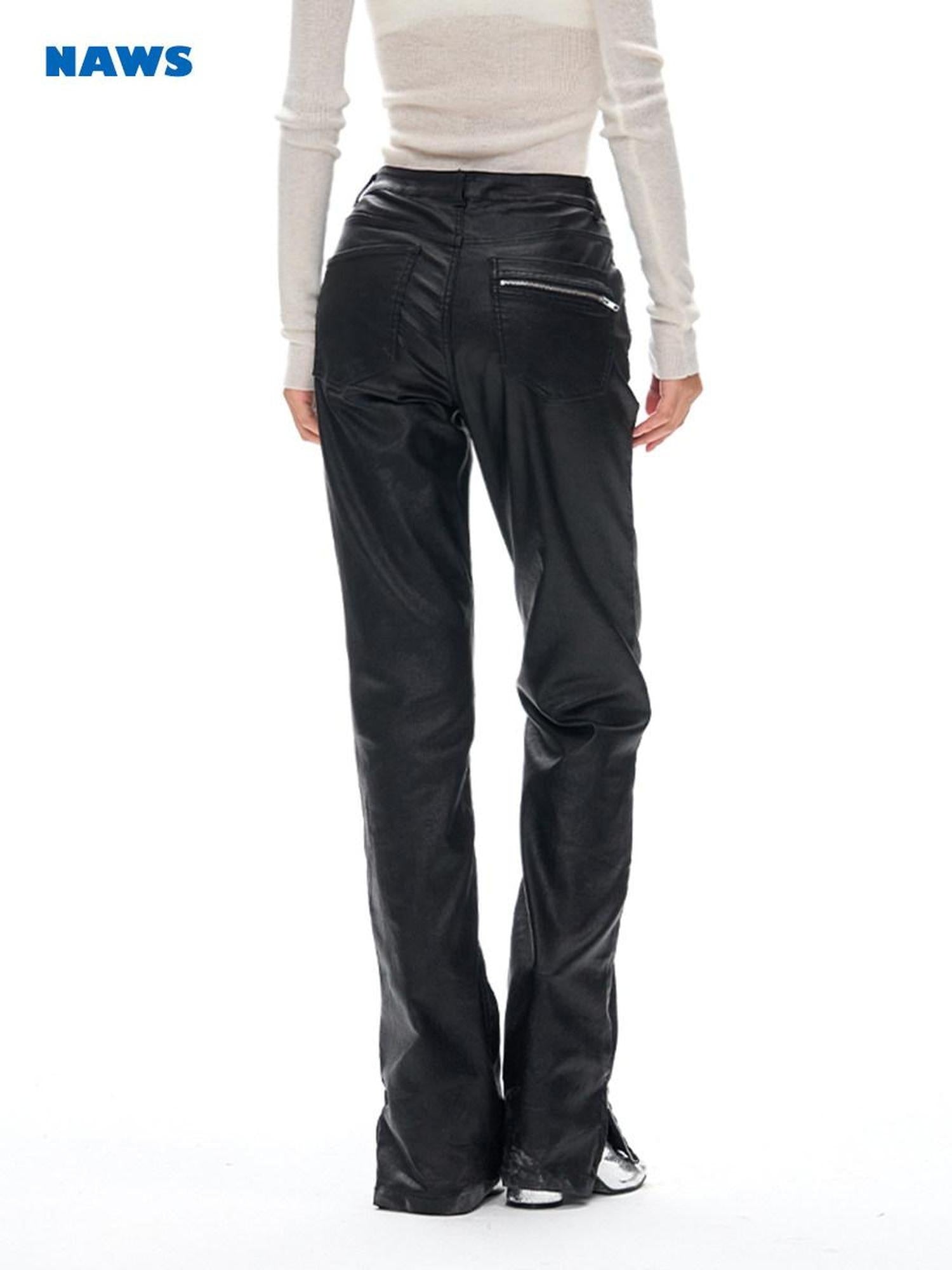 NAWSNOTAWEAR Vintage Bleached Wash Coated Mid Rise Women Wax Dyed Black Straight Leg Jeans