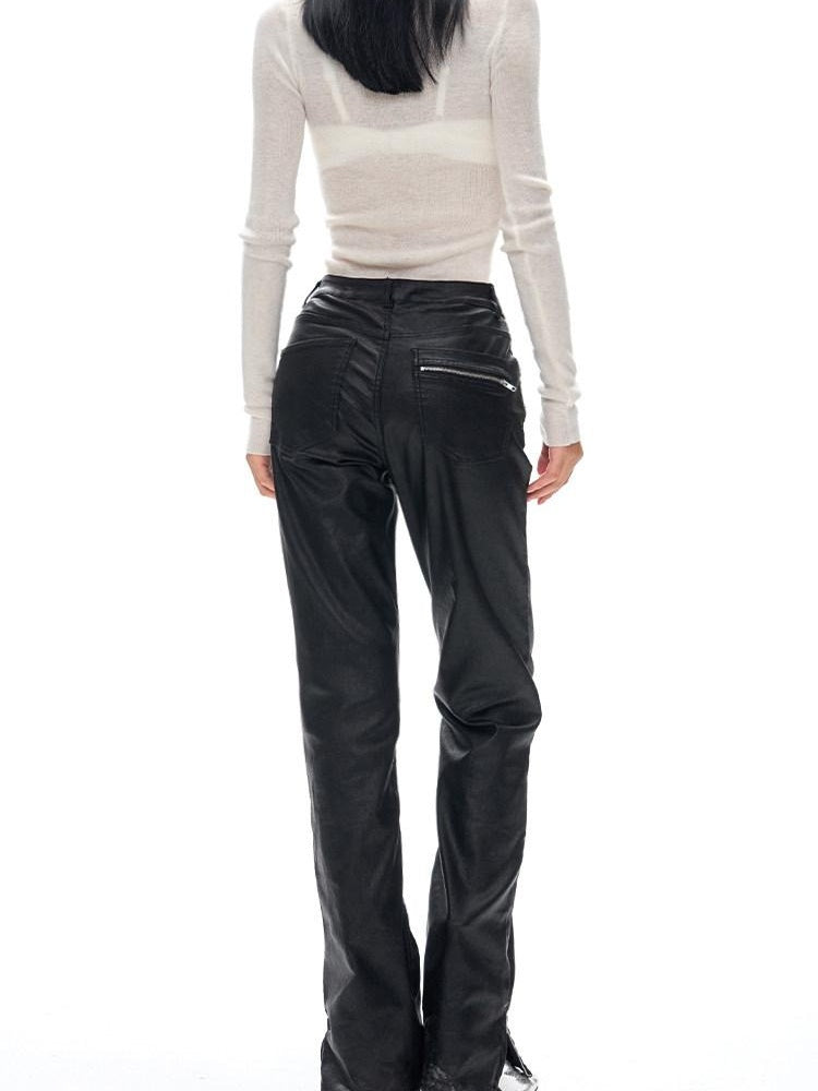 NAWSNOTAWEAR Vintage Bleached Wash Coated Mid Rise Women Wax Dyed Black Straight Leg Jeans
