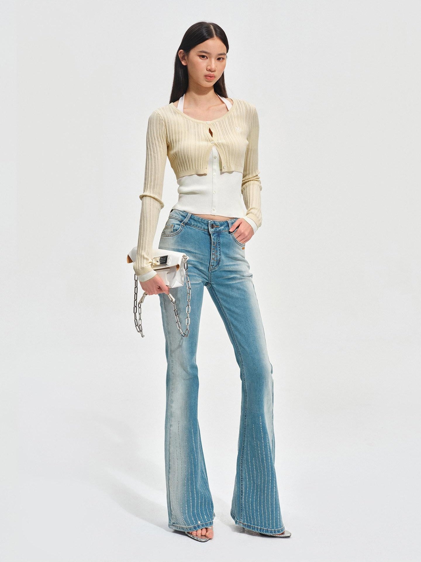 NAWSNOTAWEAR Vintage Natural Waist Cotton High Stretch Micro Flare Mist Blue Flared Jeans