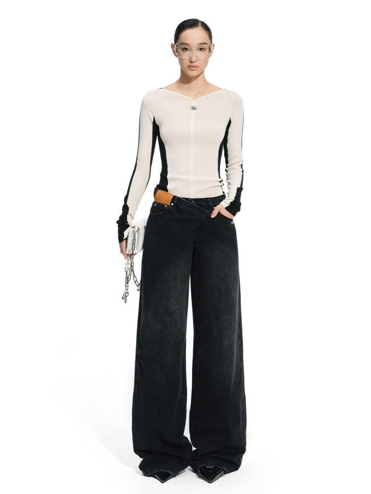 NAWSNOTAWEAR Vintage Washed Low Rise Loose Fit Women Gem Blue Obsidian Black Wide Leg Jeans