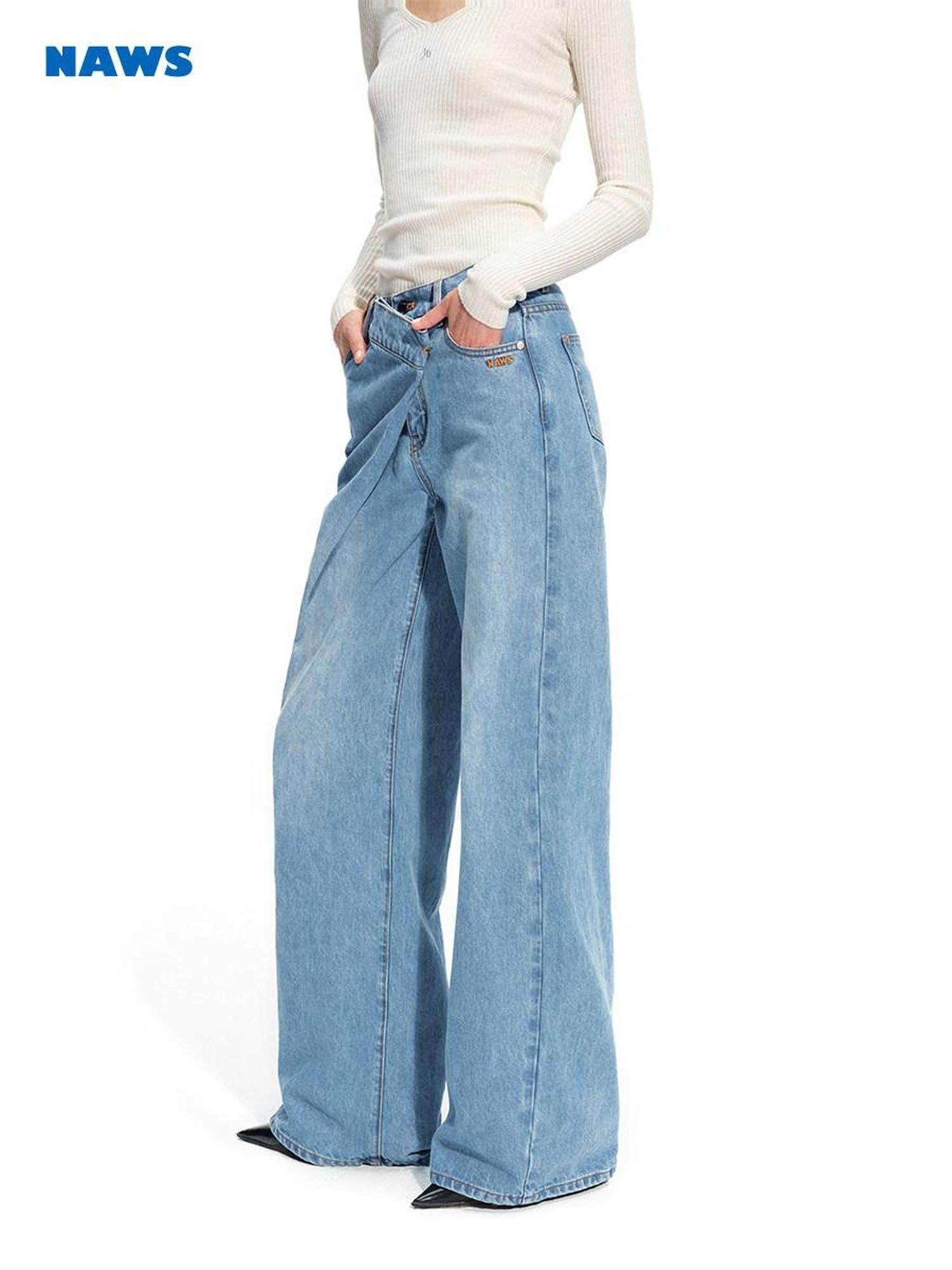 NAWSNOTAWEAR Vintage Washed Low Rise Loose Fit Women Gem Blue Obsidian Black Wide Leg Jeans