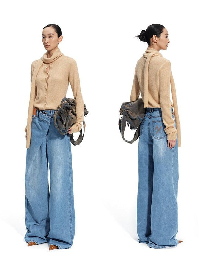 NAWSNOTAWEAR Vintage Washed Low Rise Loose Fit Women Gem Blue Obsidian Black Wide Leg Jeans