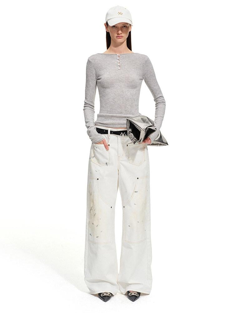 NAWSNOTAWEAR Vintage Washed Low Rise Pocket Cotton No Stretch Women Casual Wide Leg Jeans