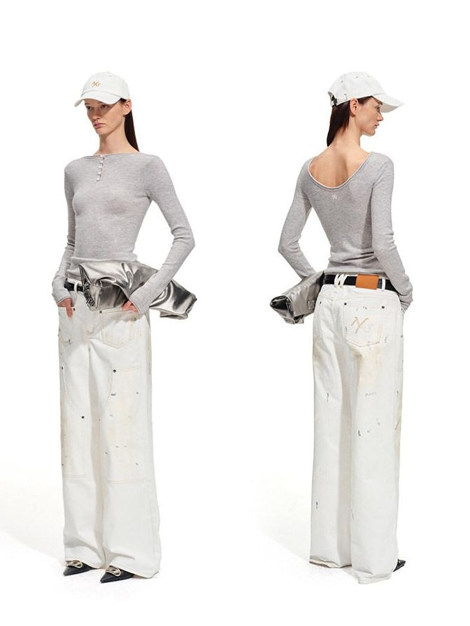 NAWSNOTAWEAR Vintage Washed Low Rise Pocket Cotton No Stretch Women Casual Wide Leg Jeans
