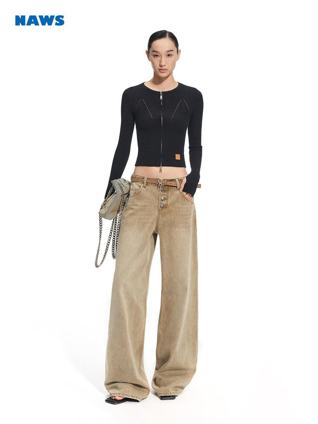 NAWSNOTAWEAR Vintage Washed Natural Waist Cotton Loose Fit Ladies Latte Coffee Wide Leg Jeans