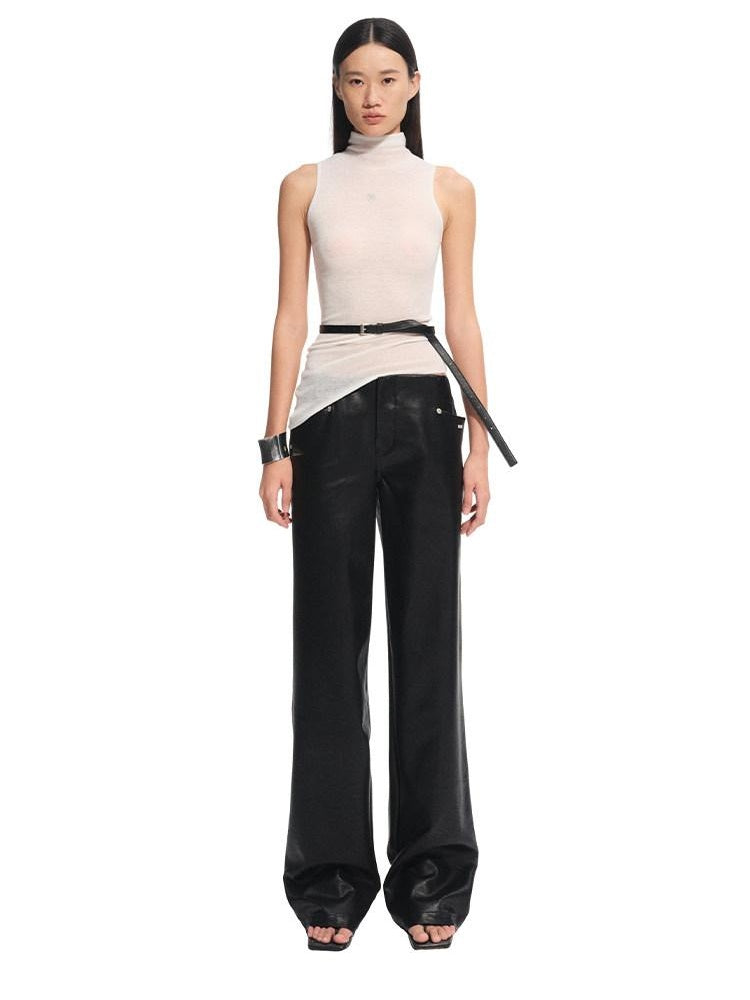 NAWSNOTAWEAR Viscose Blend Natural Waist Relaxed Zip Fly Casual Women Black Straight Pants