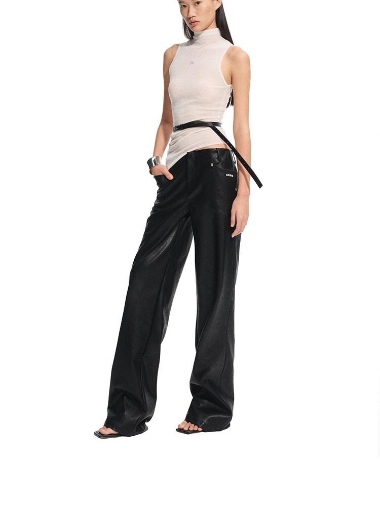 NAWSNOTAWEAR Viscose Blend Natural Waist Relaxed Zip Fly Casual Women Black Straight Pants