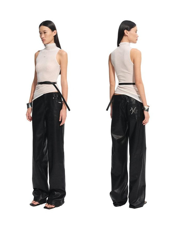 NAWSNOTAWEAR Viscose Blend Natural Waist Relaxed Zip Fly Casual Women Black Straight Pants