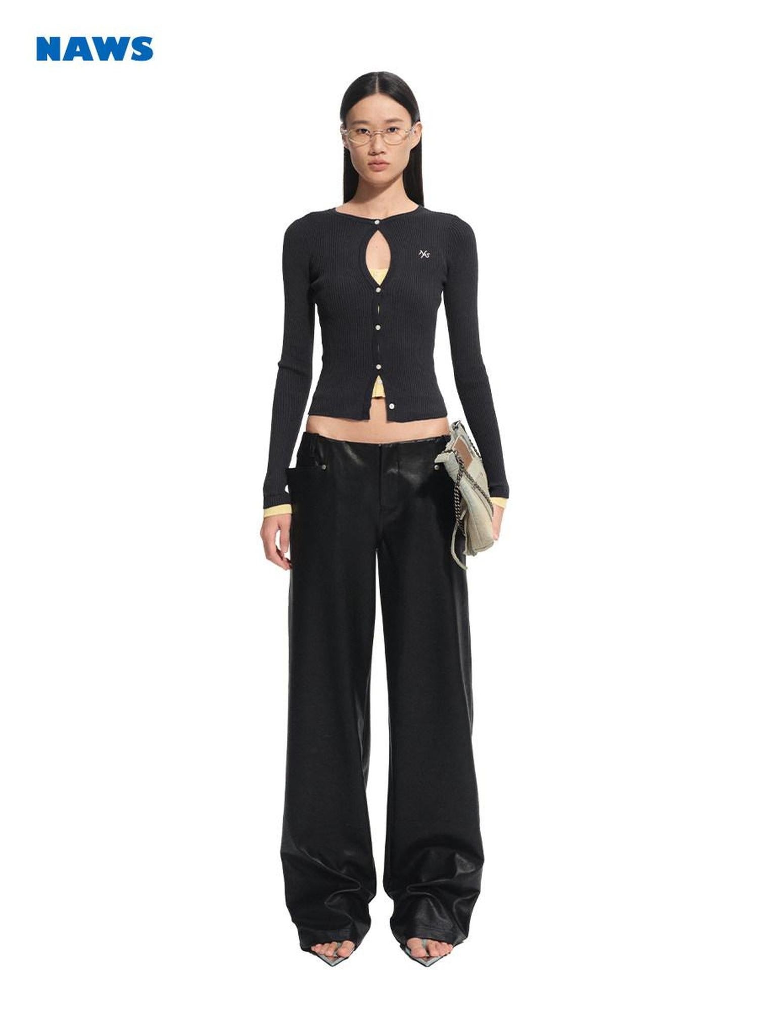 NAWSNOTAWEAR Viscose Blend Natural Waist Relaxed Zip Fly Casual Women Black Straight Pants