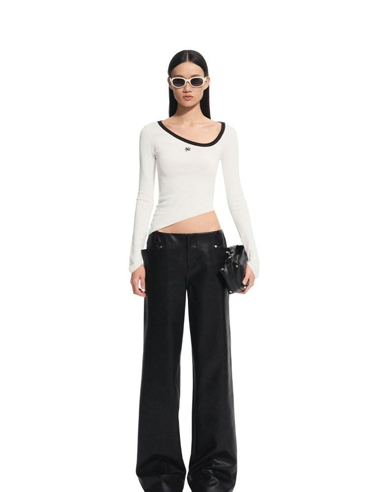 NAWSNOTAWEAR Viscose Blend Natural Waist Relaxed Zip Fly Casual Women Black Straight Pants