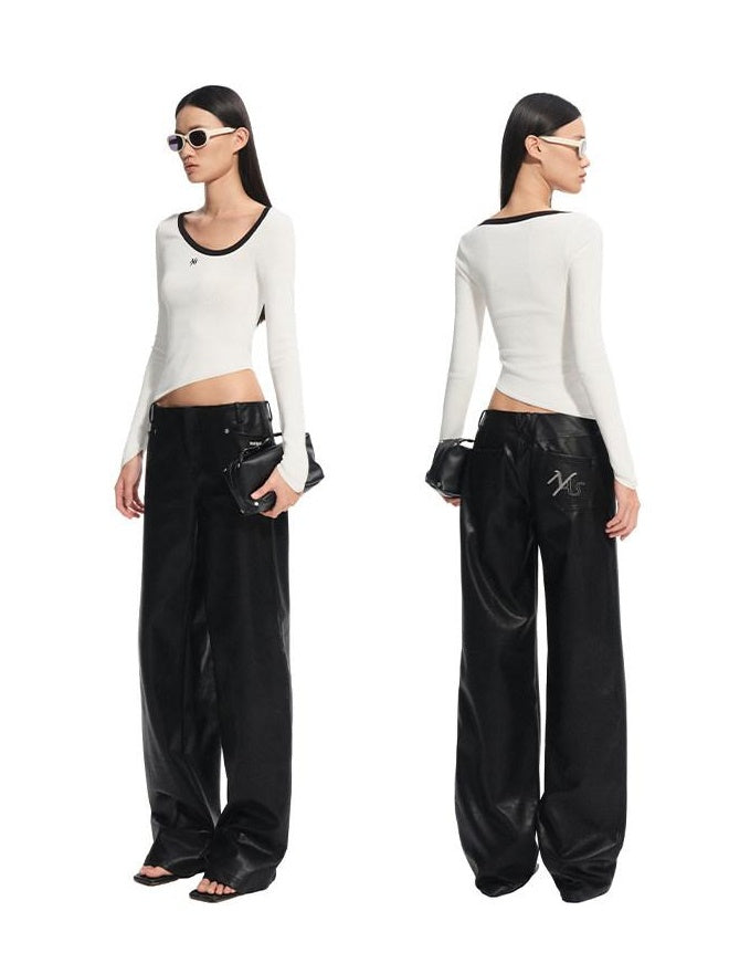 NAWSNOTAWEAR Viscose Blend Natural Waist Relaxed Zip Fly Casual Women Black Straight Pants