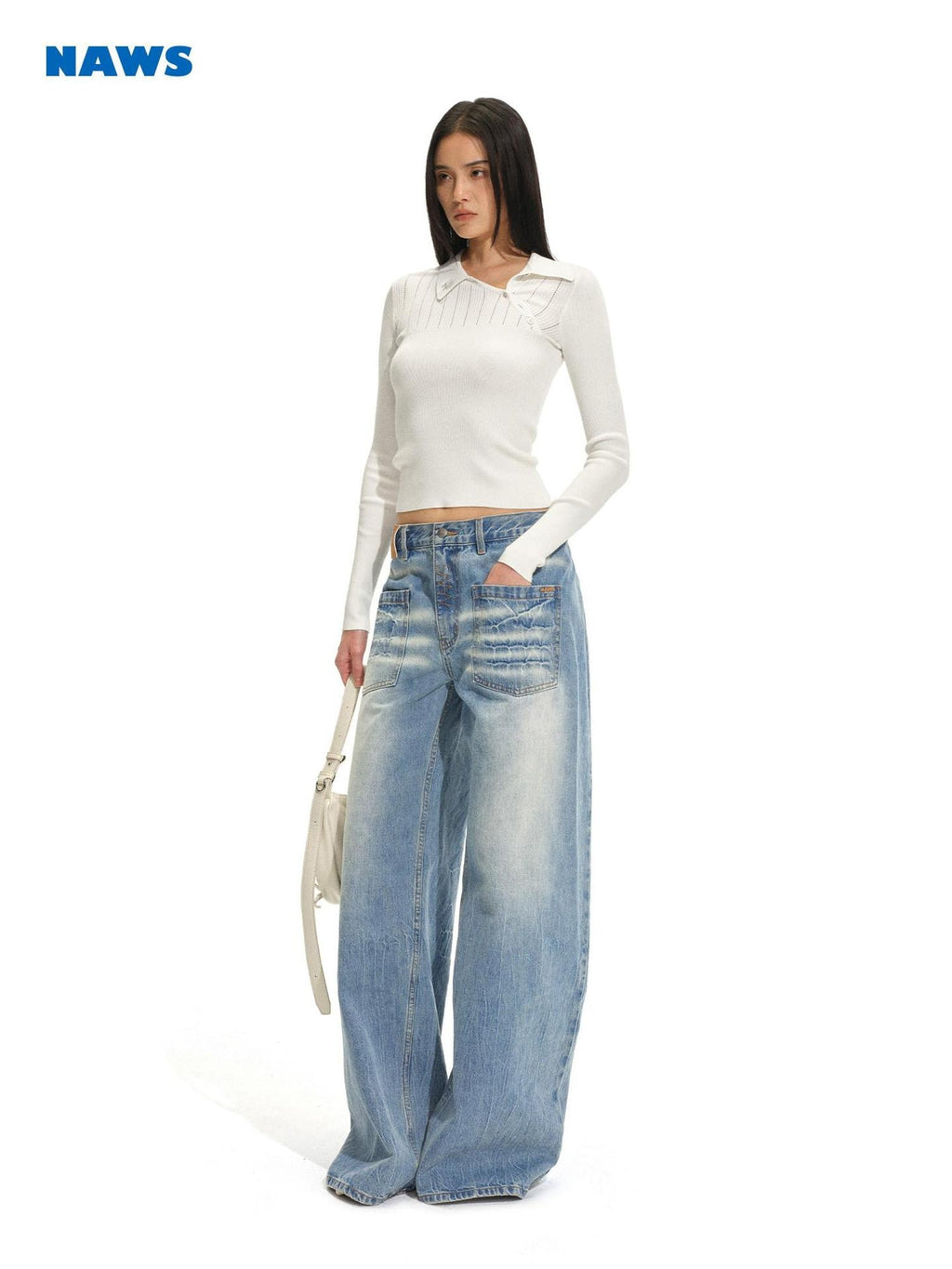 NAWSNOTAWEAR Viscose Blend Slim Fit Pullover Knitwear Women Cloud Frost White Sweaters