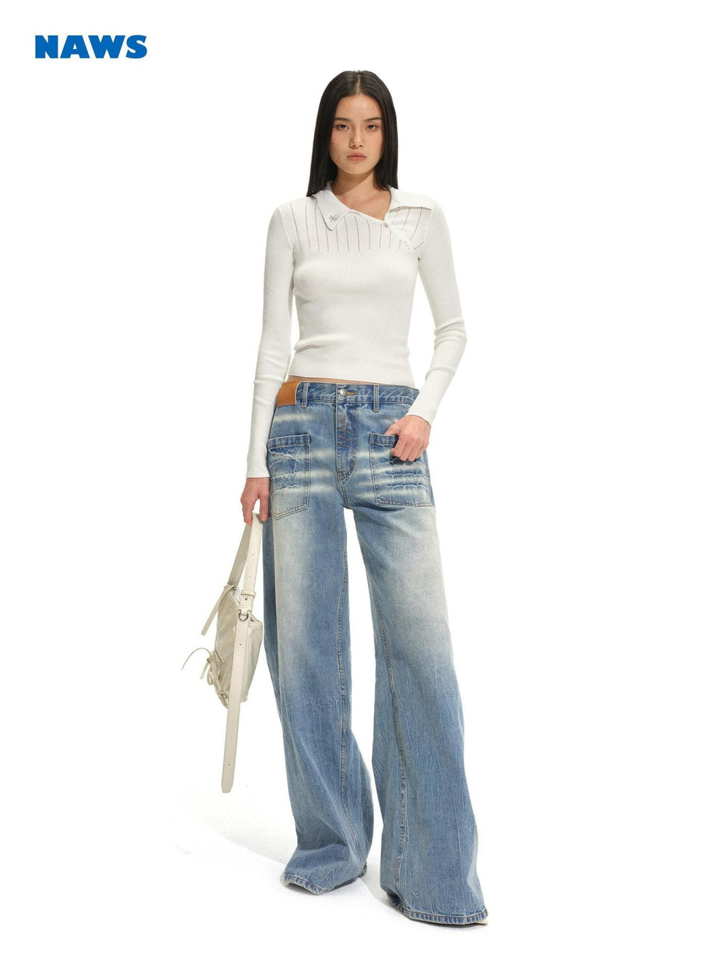 NAWSNOTAWEAR Viscose Blend Slim Fit Pullover Knitwear Women Cloud Frost White Sweaters