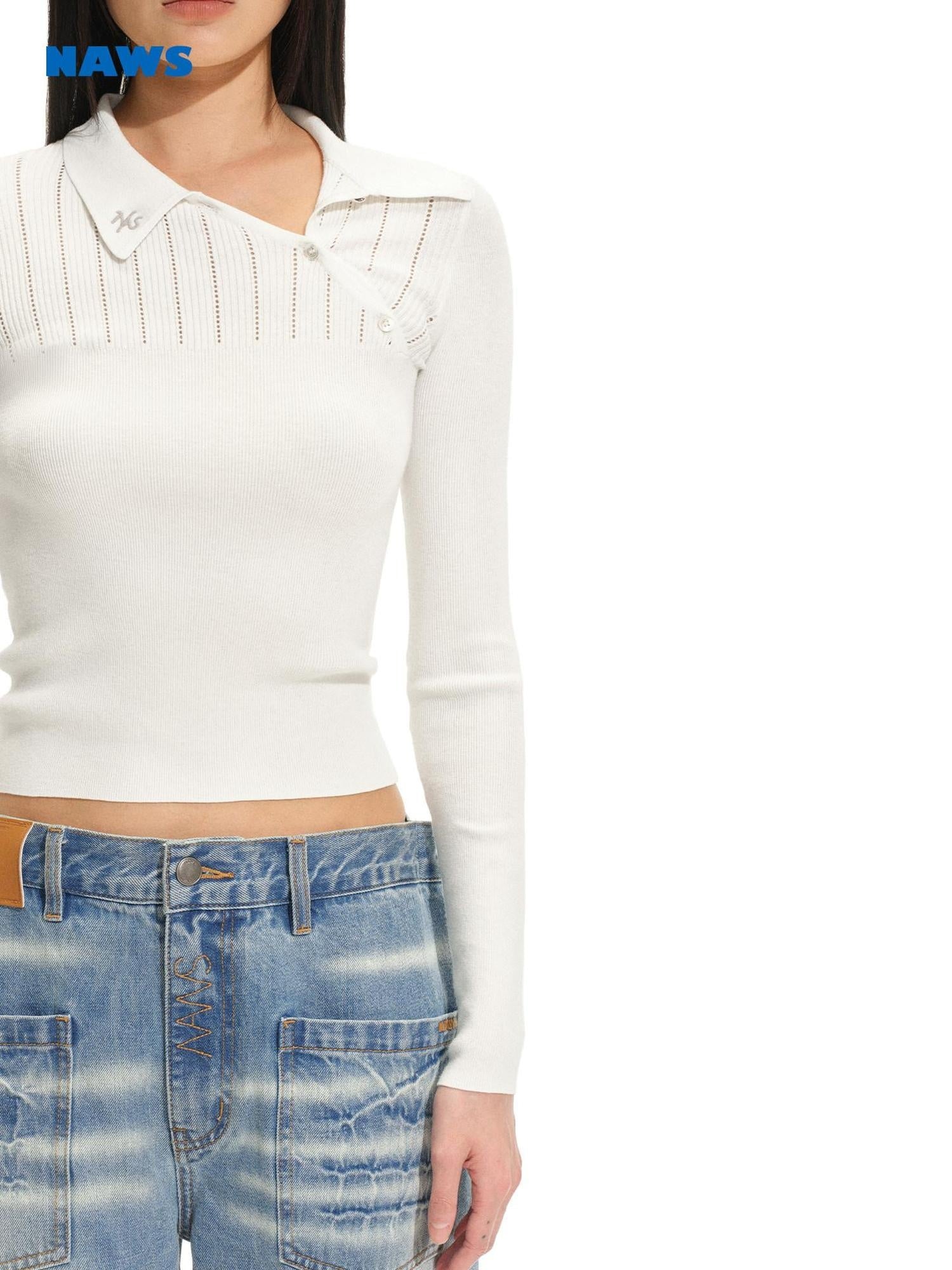 NAWSNOTAWEAR Viscose Blend Slim Fit Pullover Knitwear Women Cloud Frost White Sweaters