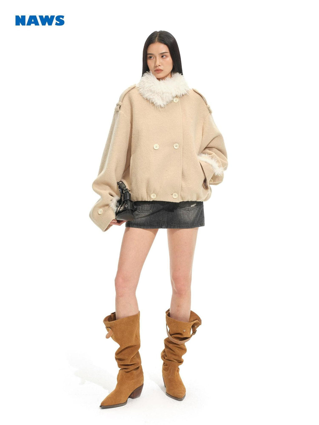 NAWSNOTAWEAR Warm Camel Double Breasted Vintage Thick Notched Lapel Women Wool Coats