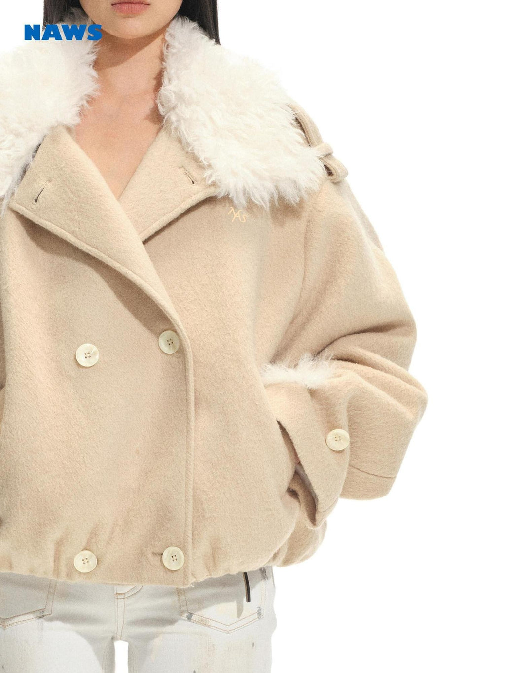 NAWSNOTAWEAR Warm Camel Double Breasted Vintage Thick Notched Lapel Women Wool Coats
