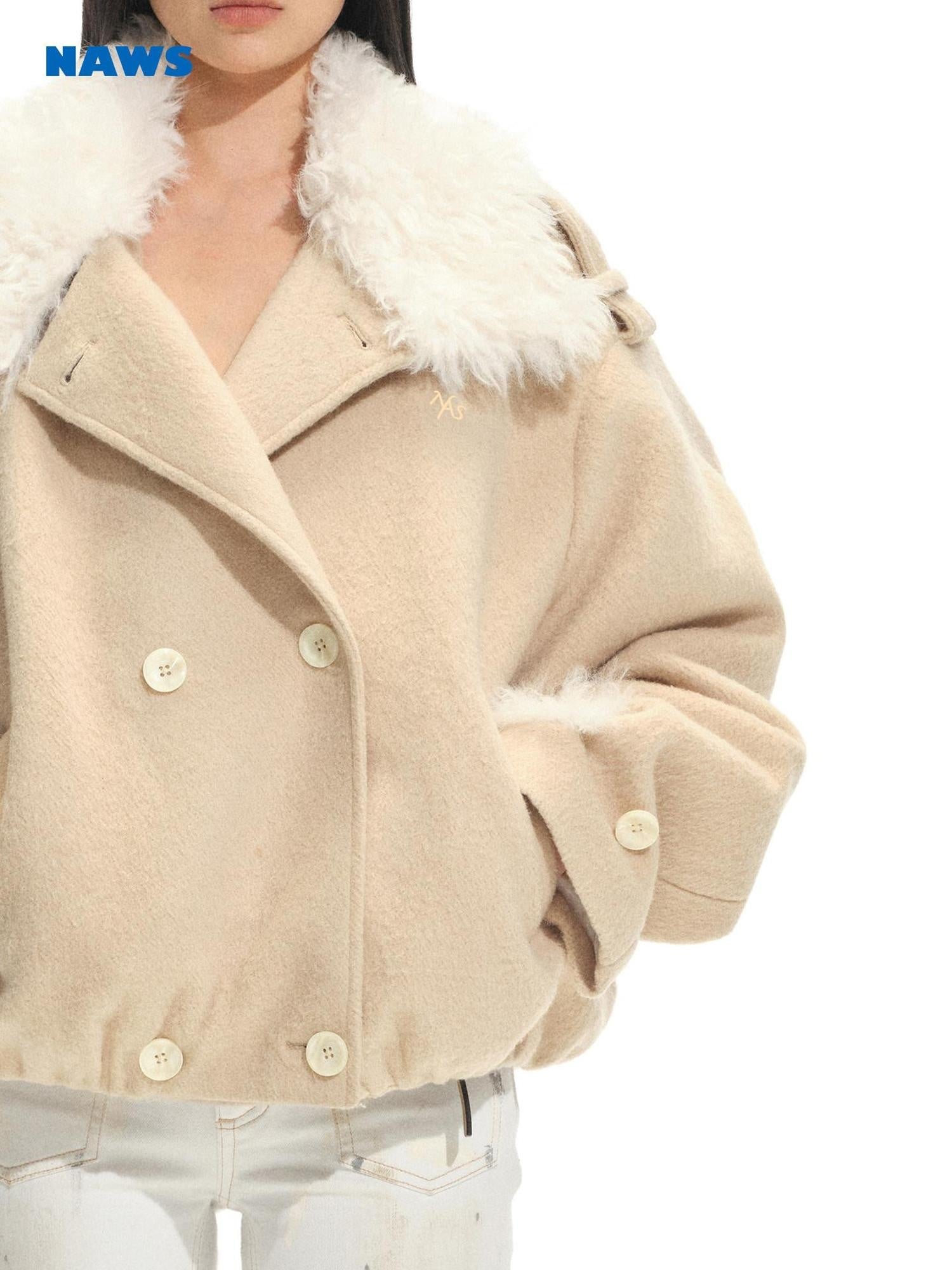 NAWSNOTAWEAR Warm Camel Double Breasted Vintage Thick Notched Lapel Women Wool Coats