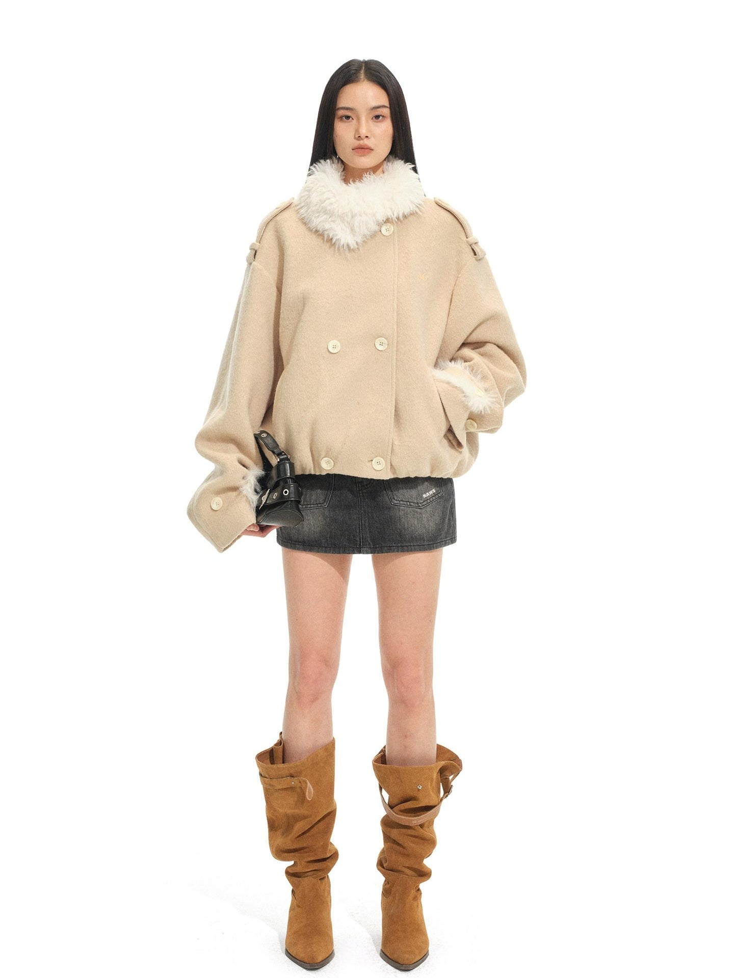 NAWSNOTAWEAR Warm Camel Double Breasted Vintage Thick Notched Lapel Women Wool Coats