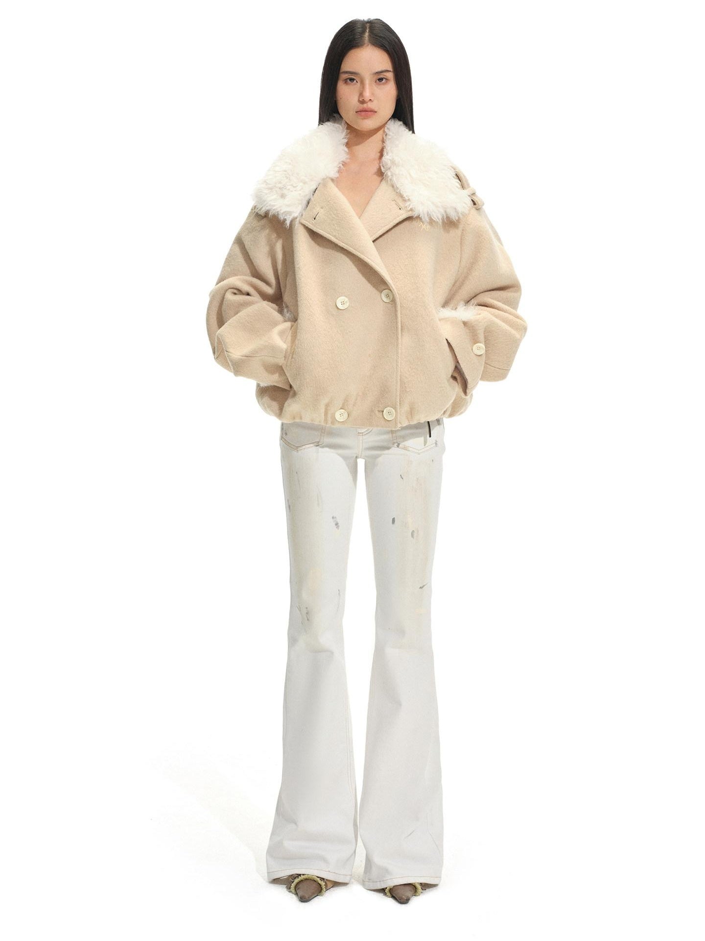 NAWSNOTAWEAR Warm Camel Double Breasted Vintage Thick Notched Lapel Women Wool Coats