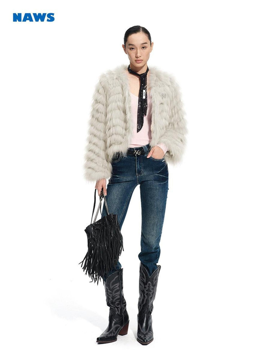 NAWSNOTAWEAR Warm Raccoon Fur Woven Wave Patchwork Casual Loose Women Star Gray Short Coat