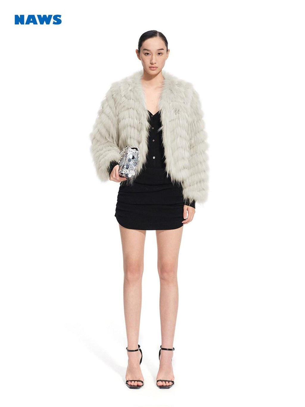 NAWSNOTAWEAR Warm Raccoon Fur Woven Wave Patchwork Casual Loose Women Star Gray Short Coat