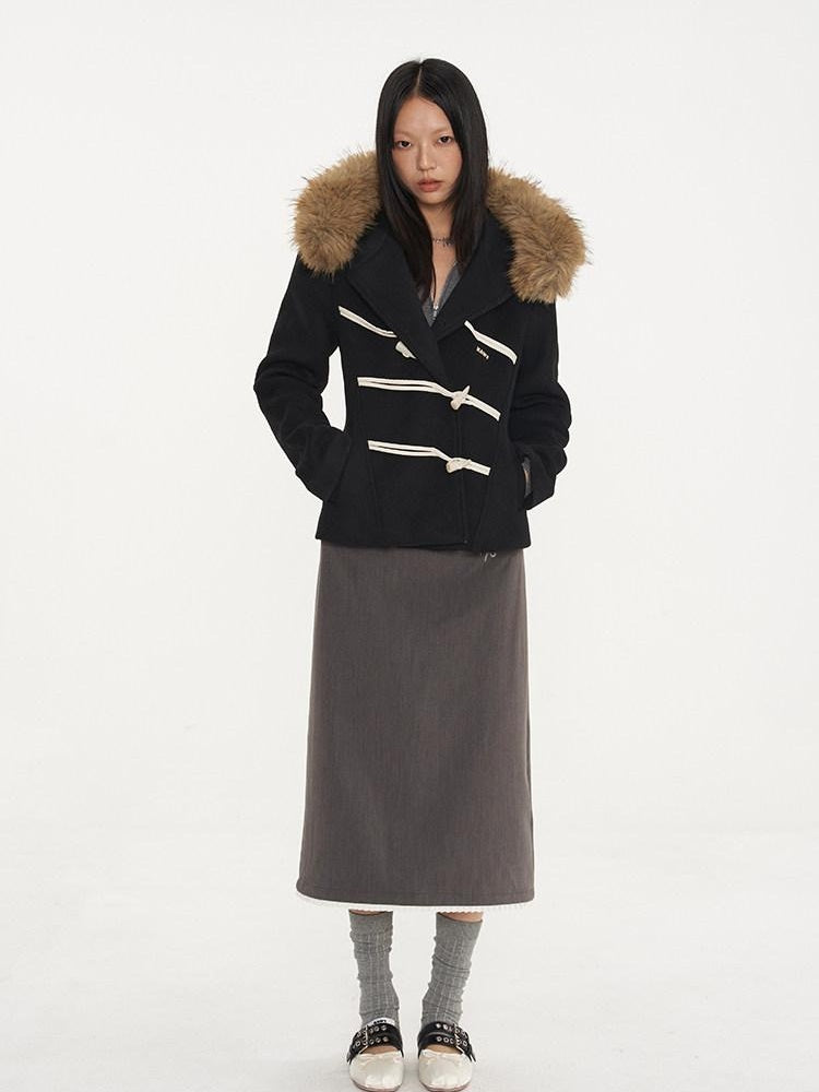 NAWSNOTAWEAR Warm Thick Lambswool Slim Commuter Hooded Single Breasted Solid Wool Coats
