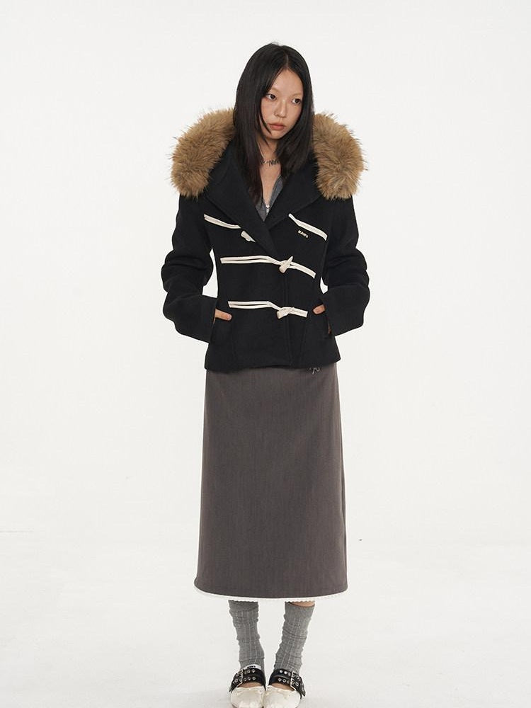 NAWSNOTAWEAR Warm Thick Lambswool Slim Commuter Hooded Single Breasted Solid Wool Coats