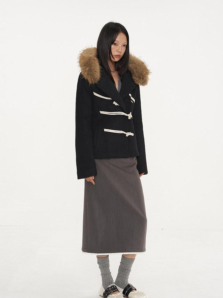 NAWSNOTAWEAR Warm Thick Lambswool Slim Commuter Hooded Single Breasted Solid Wool Coats