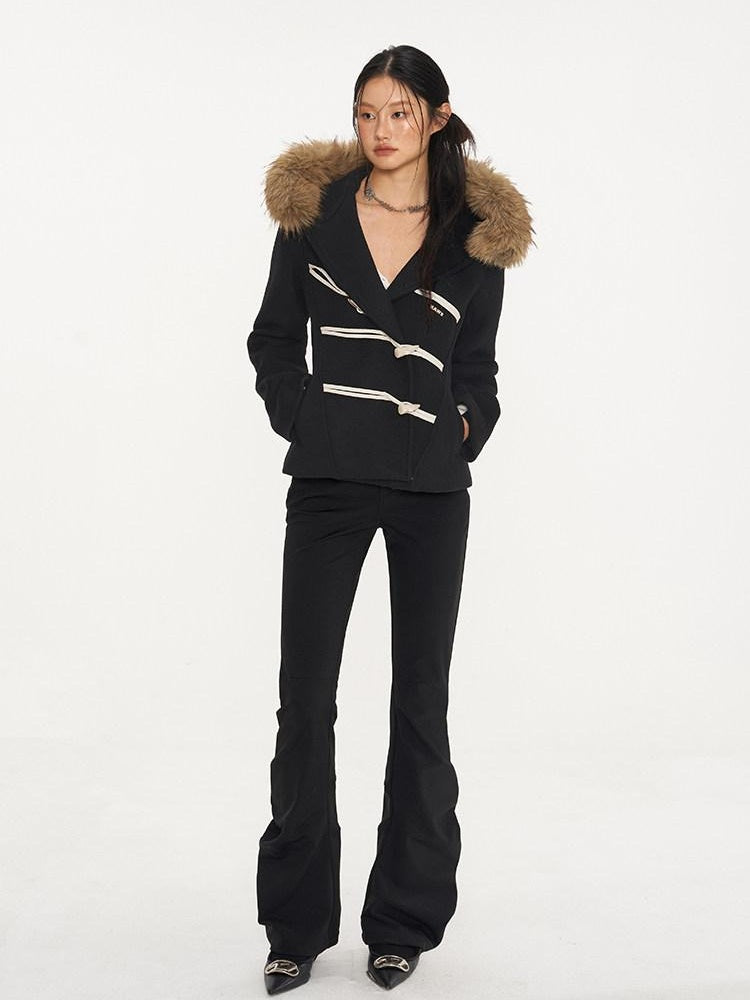 NAWSNOTAWEAR Warm Thick Lambswool Slim Commuter Hooded Single Breasted Solid Wool Coats