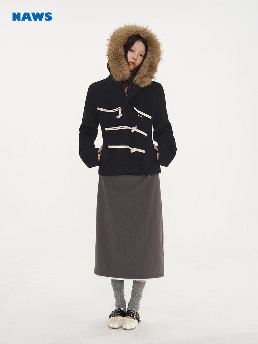 NAWSNOTAWEAR Warm Thick Lambswool Slim Commuter Hooded Single Breasted Solid Wool Coats