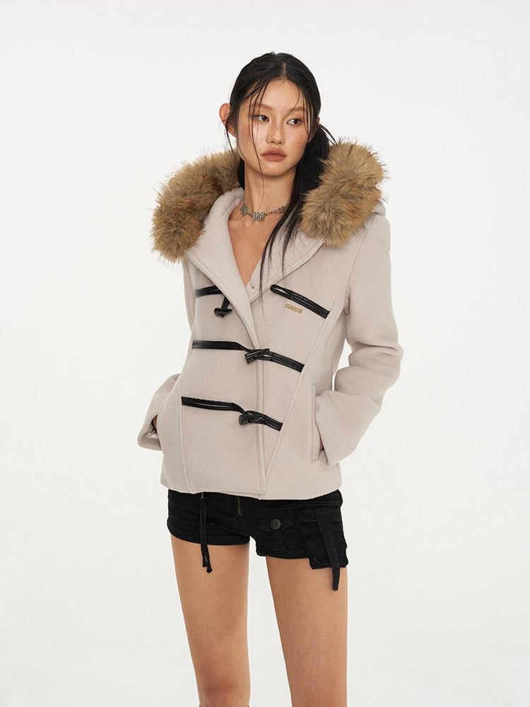 NAWSNOTAWEAR Warm Thick Lambswool Slim Commuter Hooded Single Breasted Solid Wool Coats