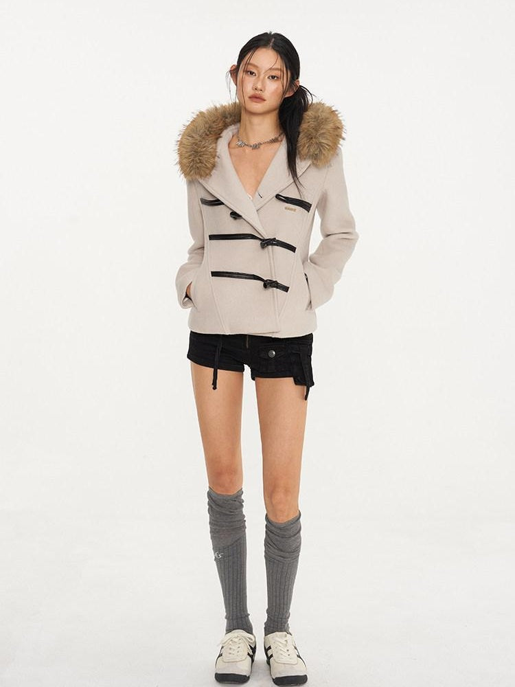NAWSNOTAWEAR Warm Thick Lambswool Slim Commuter Hooded Single Breasted Solid Wool Coats
