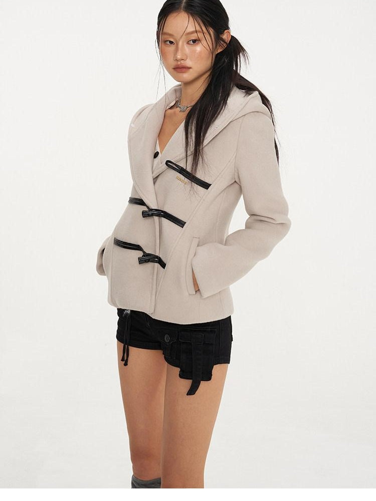 NAWSNOTAWEAR Warm Thick Lambswool Slim Commuter Hooded Single Breasted Solid Wool Coats