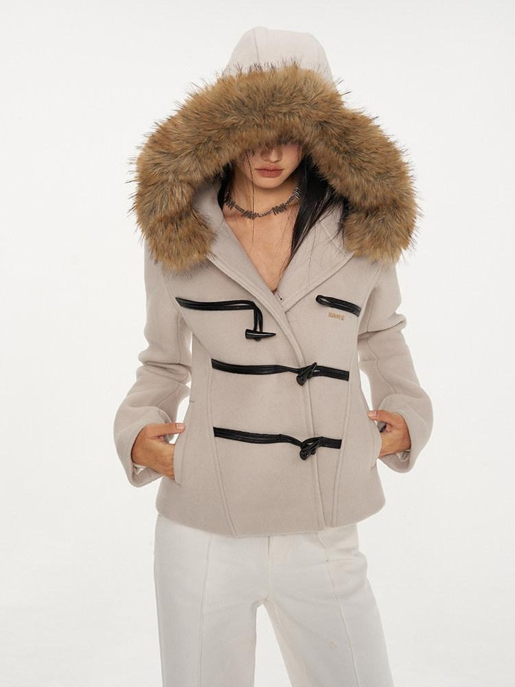 NAWSNOTAWEAR Warm Thick Lambswool Slim Commuter Hooded Single Breasted Solid Wool Coats