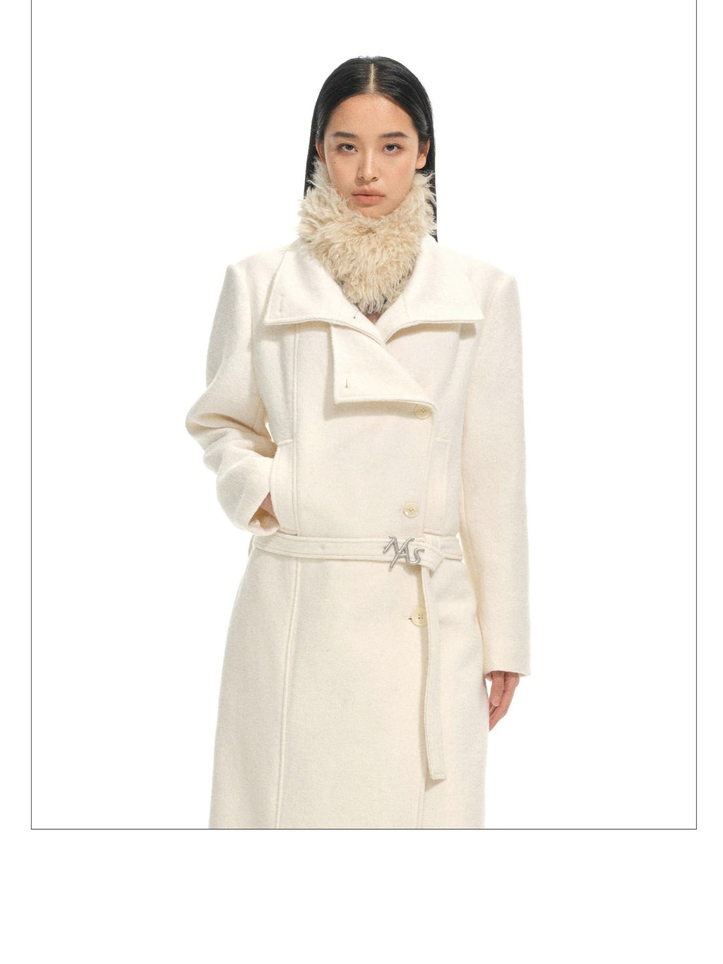 NAWSNOTAWEAR Warm Thick Long Lapel Commuter Women 60 Wool 40 Mica White Wool Coats