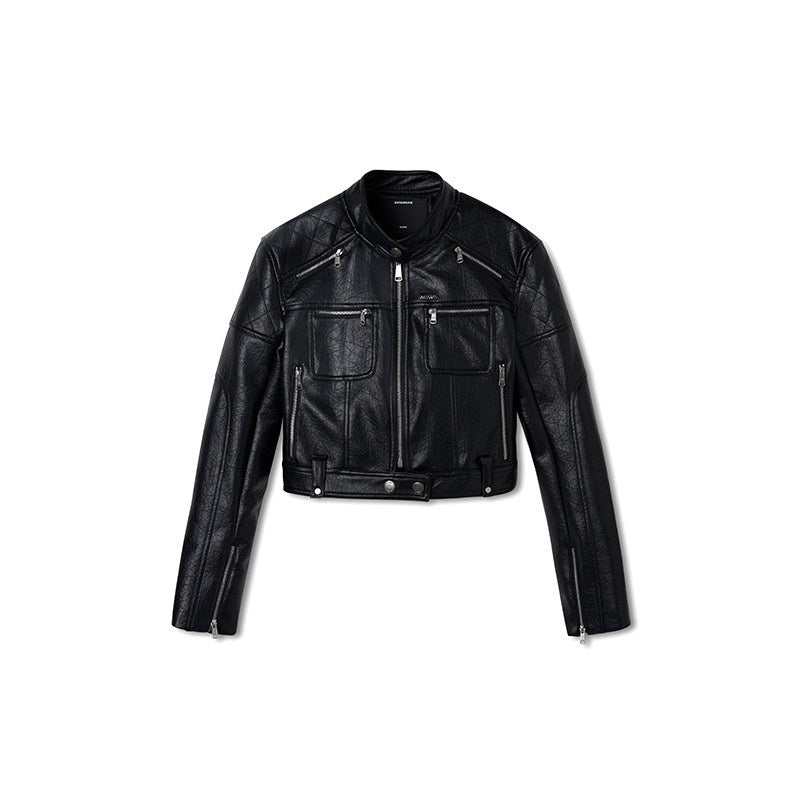 NAWSNOTAWEAR_Warm_Thick_Pu_Leather_Short_Zip_Moto_Youth_Dark_Night_Black_Leather_Jackets_MISSTT