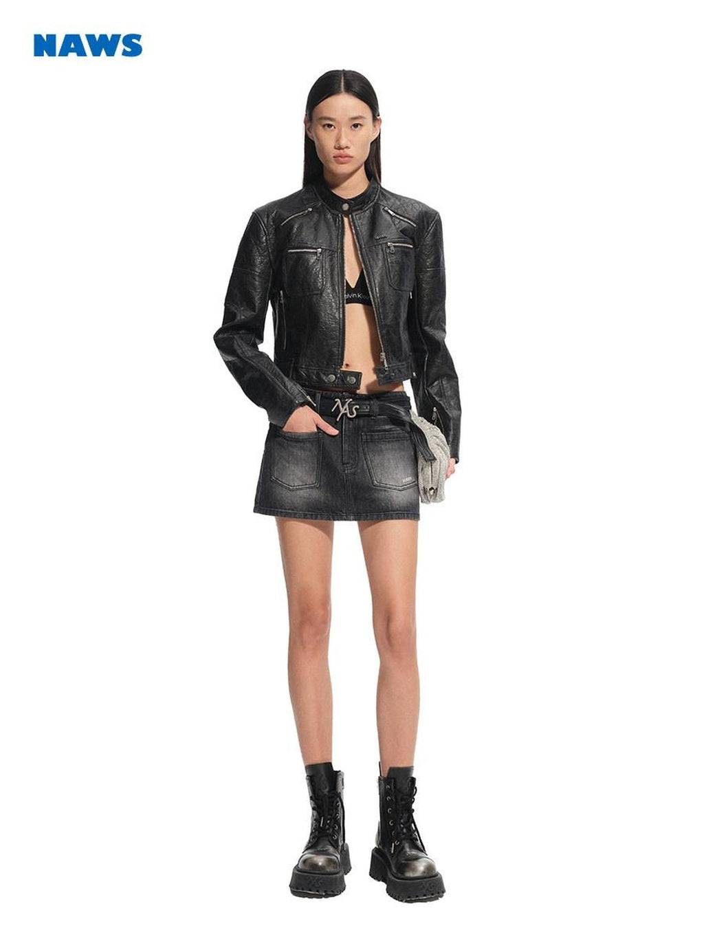 NAWSNOTAWEAR Warm Thick Pu Leather Short Zip Moto Youth Dark Night Black Leather Jackets
