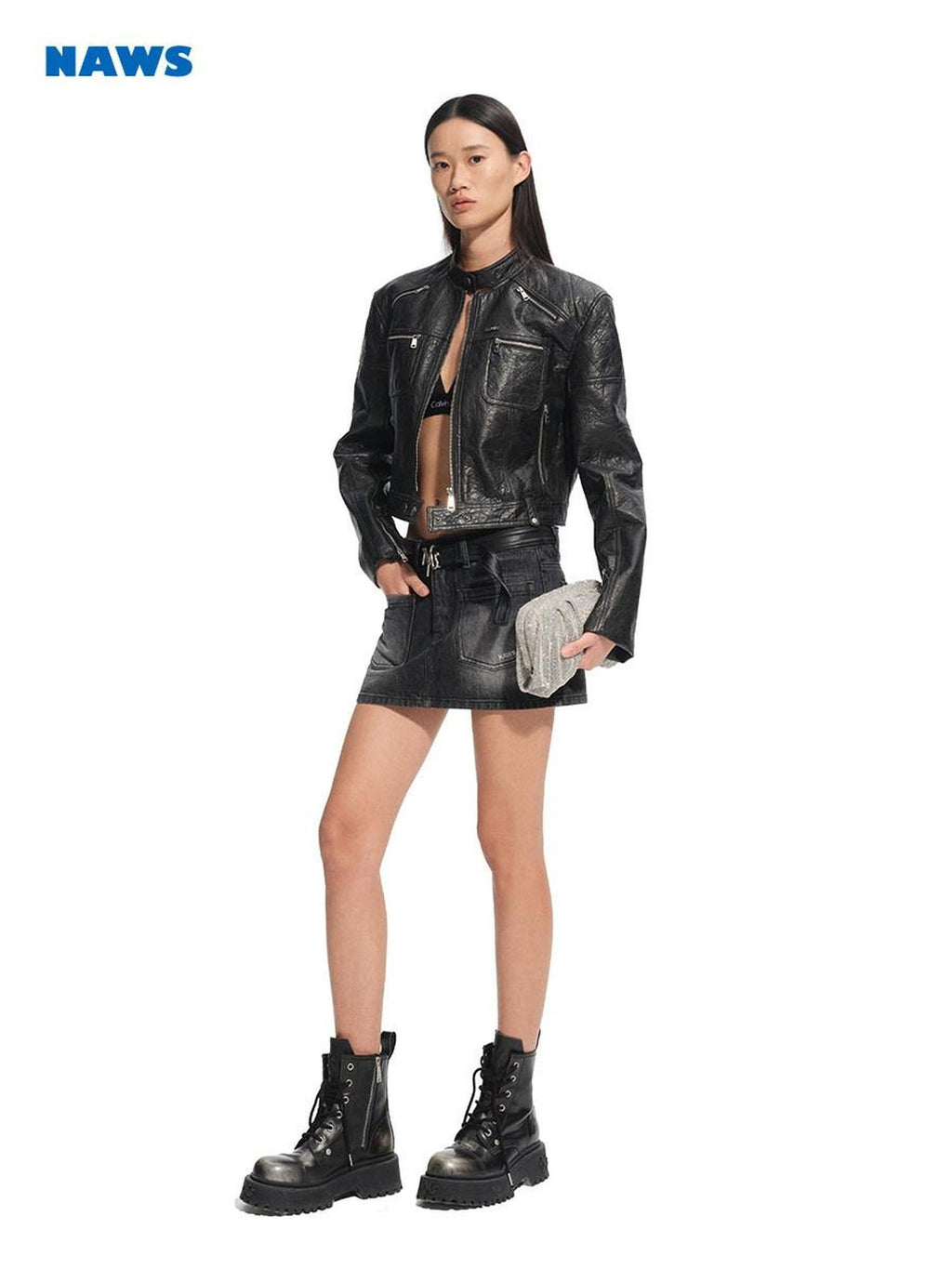 NAWSNOTAWEAR Warm Thick Pu Leather Short Zip Moto Youth Dark Night Black Leather Jackets
