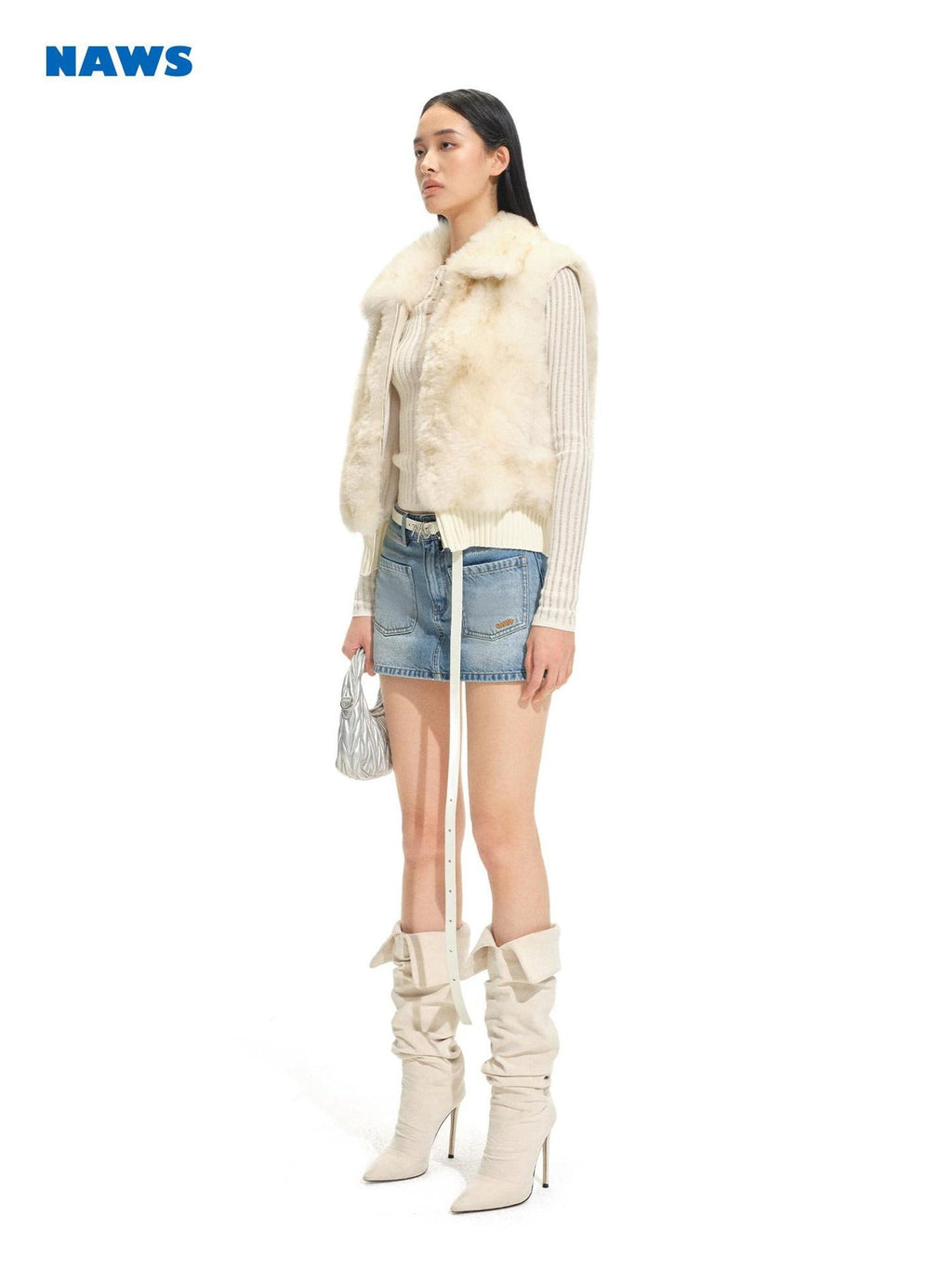 NAWSNOTAWEAR Warm Thick Vintage Loose Fit Vertical Patchwork Fur Zipper Women Short Coat