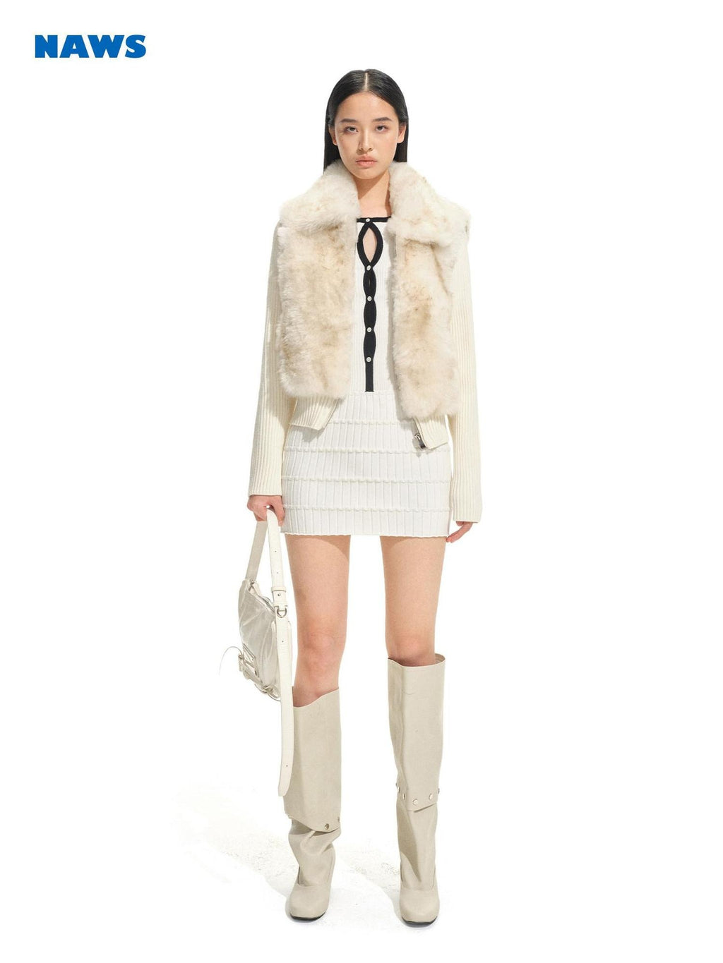 NAWSNOTAWEAR Warm Thick Vintage Loose Fit Vertical Patchwork Fur Zipper Women Short Coat